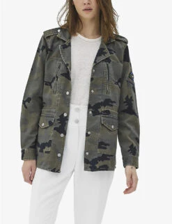 Ikks Camouflage-patterned Badge-embellished Regular-fit Denim Jacket -Whistles Shop R04156394 EMERALD ALT02