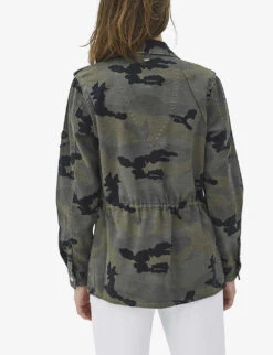 Ikks Camouflage-patterned Badge-embellished Regular-fit Denim Jacket -Whistles Shop R04156394 EMERALD ALT03