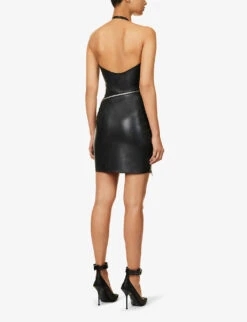 Zip-embellished Halterneck Leather Mini Dress -Whistles Shop R04158017 BLACK ALT03