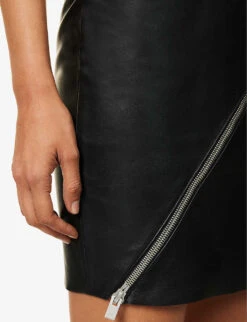 Zip-embellished Halterneck Leather Mini Dress -Whistles Shop R04158017 BLACK ALT04