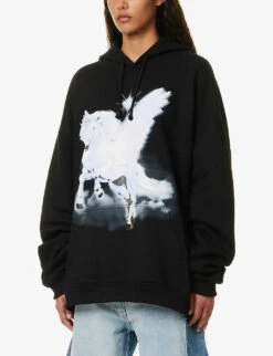 Unicorn Graphic-print Relaxed-fit Cotton-jersey Hoody 7 Unicorn Graphic-print Relaxed-fit Cotton-jersey Hoody -Whistles Shop R04158077 BLACK ALT02