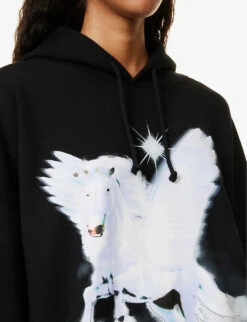 Unicorn Graphic-print Relaxed-fit Cotton-jersey Hoody 9 Unicorn Graphic-print Relaxed-fit Cotton-jersey Hoody -Whistles Shop R04158077 BLACK ALT04