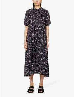 SISTER JANE Night Bloom Heart-print Recycled-polyester Midi Dress -Whistles Shop R04158680 BLACK ALT02