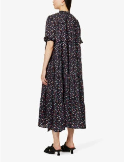 SISTER JANE Night Bloom Heart-print Recycled-polyester Midi Dress -Whistles Shop R04158680 BLACK ALT03