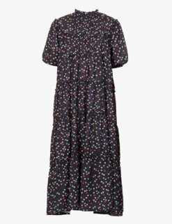 SISTER JANE Night Bloom Heart-print Recycled-polyester Midi Dress