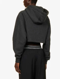 Loewe Anagram-embossed Cropped Cotton Hoody -Whistles Shop R04159296 CHARCOAL ALT03