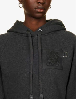 Loewe Anagram-embossed Cropped Cotton Hoody -Whistles Shop R04159296 CHARCOAL ALT04