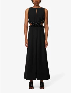 Jil Sander Cut-out Pleated Woven Maxi Dress -Whistles Shop R04159723 BLACK ALT02
