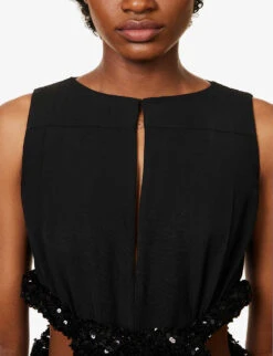 Jil Sander Cut-out Pleated Woven Maxi Dress -Whistles Shop R04159723 BLACK ALT04