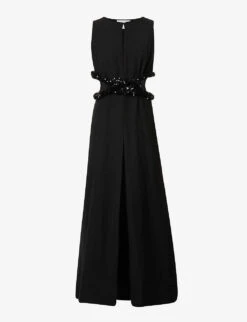 Jil Sander Cut-out Pleated Woven Maxi Dress