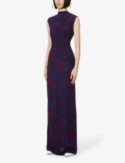 Floral-print High-neck Silk Maxi Dress -Whistles Shop R04160116 PURPLE ALT02