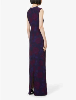 Floral-print High-neck Silk Maxi Dress -Whistles Shop R04160116 PURPLE ALT03