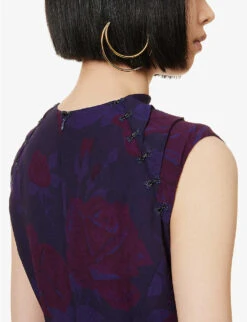 Floral-print High-neck Silk Maxi Dress -Whistles Shop R04160116 PURPLE ALT05