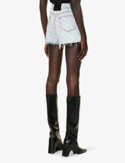 ALEXANDER WANG Logo-print Raw-hem Denim Shorts -Whistles Shop R04160701 PEBBLEBLEACH ALT03