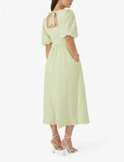 Gingham-print V-neck Stretch-woven Midi Dress -Whistles Shop R04161755 GREEN ALT03