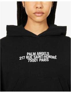 Palm Angels Brand-embroidered Kangaroo-pocket Cotton-jersey Hoody -Whistles Shop R04166263 BLACKWHITE ALT04