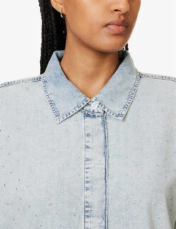 GOOD AMERICAN Weekender Faded-wash Denim Shirt -Whistles Shop R04166584 INDIGO499 ALT04