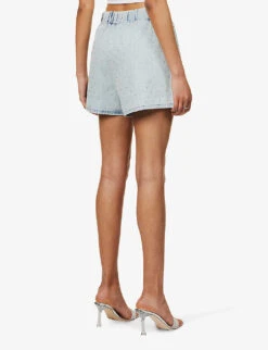 GOOD AMERICAN The Weekender Rhinestone-embellished Faded-wash Mid-rise Denim Shorts 8 GOOD AMERICAN The Weekender Rhinestone-embellished Faded-wash Mid-rise Denim Shorts -Whistles Shop R04166585 INDIGO499 ALT03