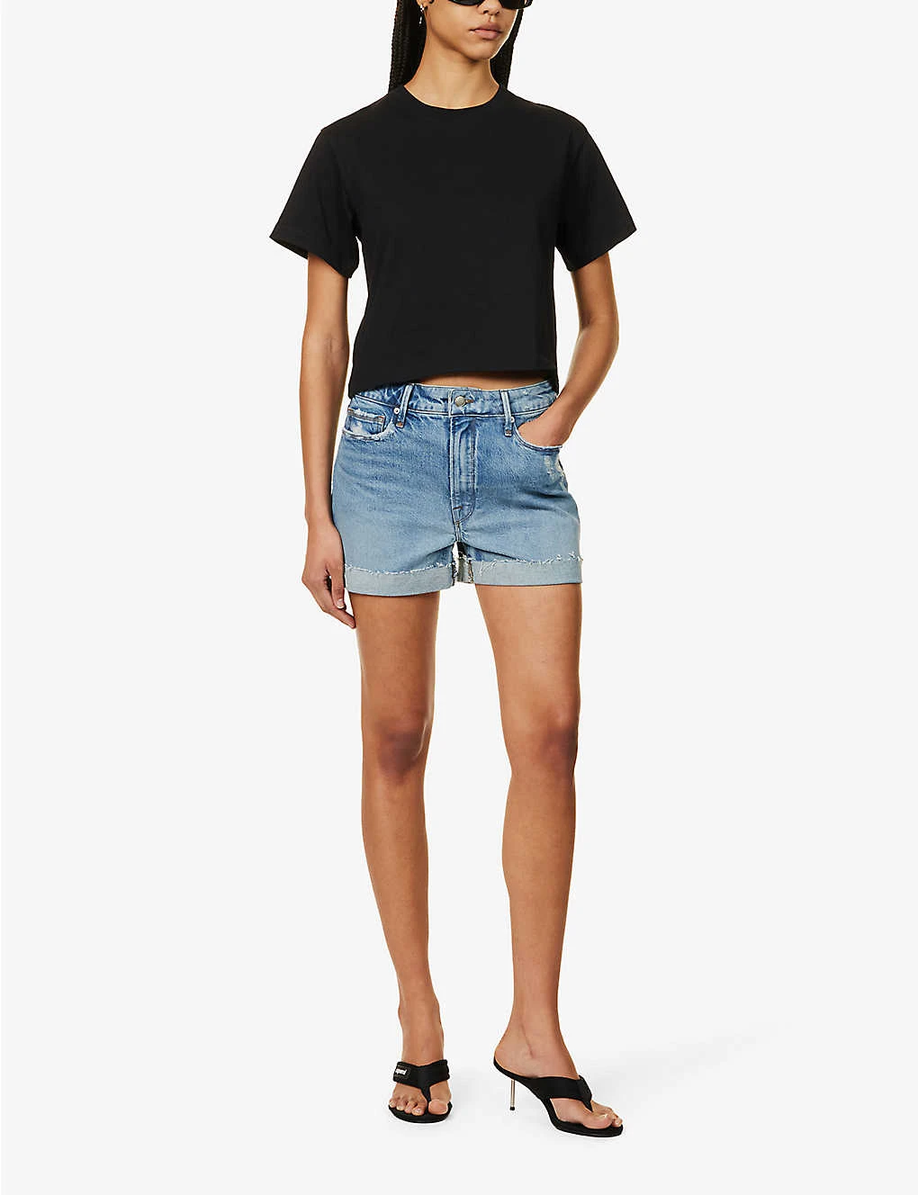 GOOD AMERICAN Good Girlfriend Petite Faded-wash Recycled-denim Shorts 2 GOOD AMERICAN Good Girlfriend Petite Faded-wash Recycled-denim Shorts - Image 2