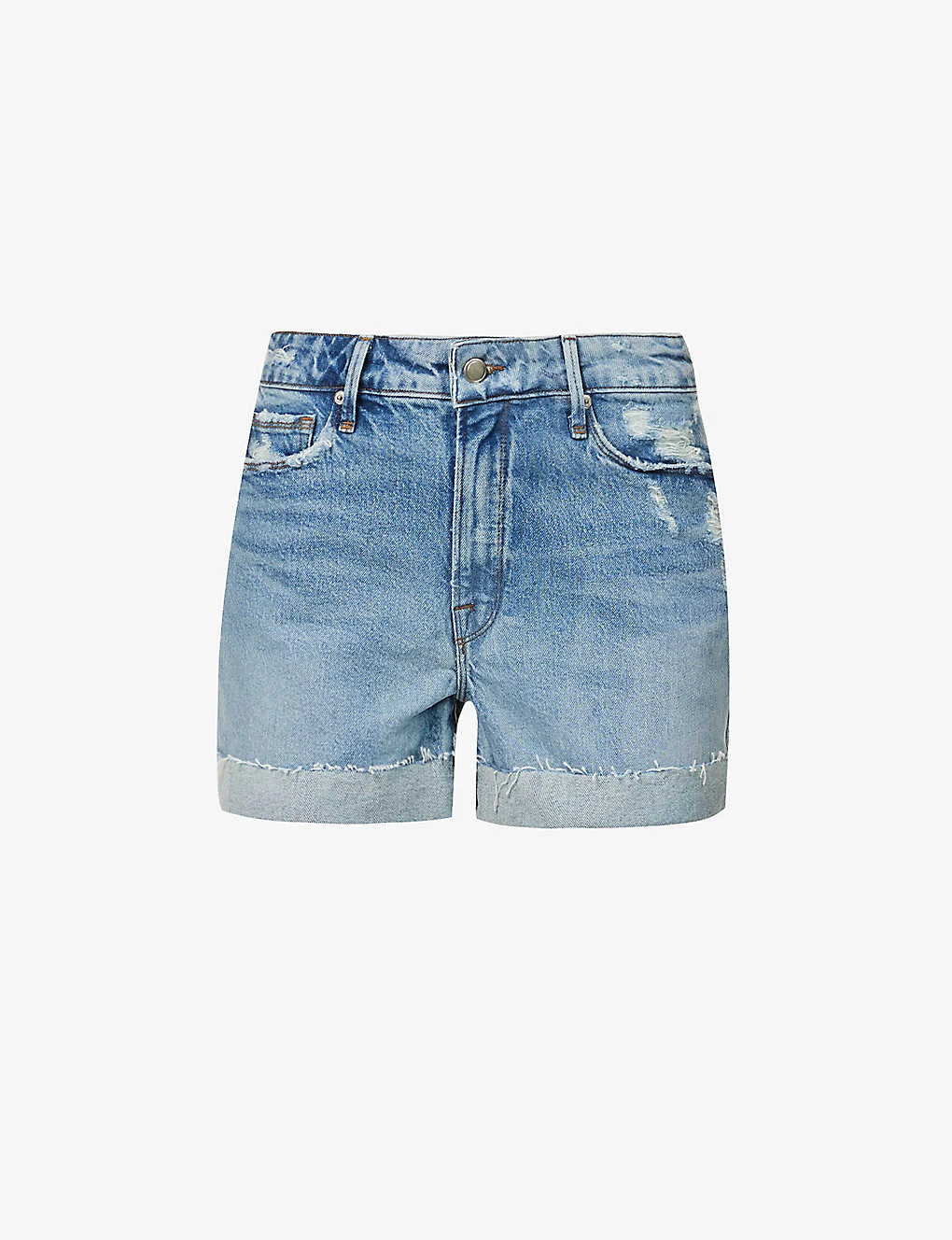 GOOD AMERICAN Good Girlfriend Petite Faded-wash Recycled-denim Shorts 1 GOOD AMERICAN Good Girlfriend Petite Faded-wash Recycled-denim Shorts