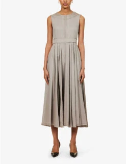 Alice Pleated Cotton Midi Dress -Whistles Shop R04167370 LIGHTGREY ALT02