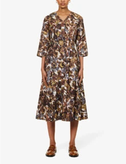 Porfido Abstract-print Cotton Midi Dress -Whistles Shop R04167371 YELLOW ALT02