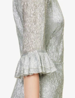 Falconetti Metallic-thread Silk-blend Midi Dress -Whistles Shop R04168129 SILVER ALT04