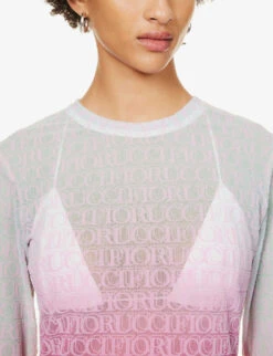 FIORUCCI Monogram-print Gradient Recycled-polyester-blend Top -Whistles Shop R04168321 PINK ALT04