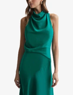 Reiss Giana Draped-neck Sleeveless Stretch-woven Midi Dress 6 Reiss Giana Draped-neck Sleeveless Stretch-woven Midi Dress -Whistles Shop R04169035 GREEN ALT02