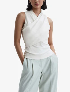 Reiss Eli Stretch-woven Wrap Top 7 Reiss Eli Stretch-woven Wrap Top -Whistles Shop R04169178 CREAM ALT02