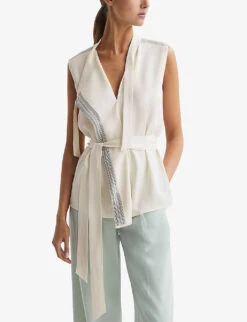 Reiss Romy Stripe-trim Stretch-woven Blouse -Whistles Shop R04169198 IVORY ALT02