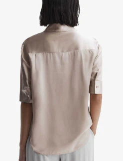 Reiss Aubrey Short-sleeve Silk Shirt -Whistles Shop R04169200 CHAMPAGNE ALT03