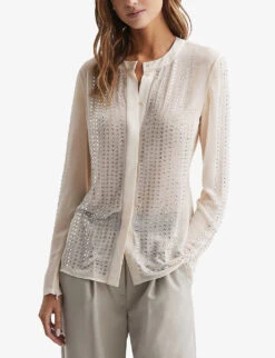 Reiss Robyn Rhinestone-embellished Woven Blouse 6 Reiss Robyn Rhinestone-embellished Woven Blouse -Whistles Shop R04169210 CREAM ALT02