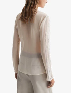 Reiss Robyn Rhinestone-embellished Woven Blouse 7 Reiss Robyn Rhinestone-embellished Woven Blouse -Whistles Shop R04169210 CREAM ALT03