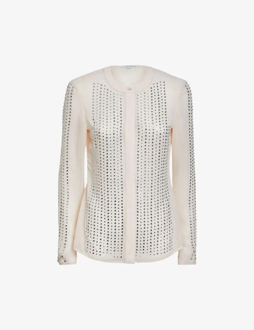 Reiss Robyn Rhinestone-embellished Woven Blouse 8 Reiss Robyn Rhinestone-embellished Woven Blouse -Whistles Shop R04169210 CREAM M