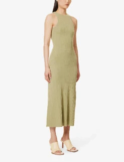 Exclusive Bonnie Ribbed Knitted Maxi Dress -Whistles Shop R04169551 OLIVE ALT02