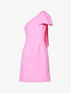 Asymmetric Bow-embellished Woven Mini Dress