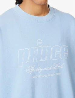 Sporty & Rich X Prince Brand-print Cotton-jersey Sweatshirt -Whistles Shop R04173069 BLUEWHITE ALT04