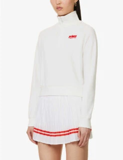 Sporty & Rich X Prince Logo-print Quarter-zip Cotton Sweatshirt -Whistles Shop R04173086 WHITERED ALT02
