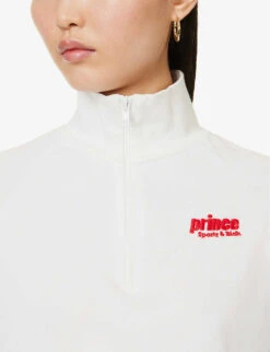 Sporty & Rich X Prince Logo-print Quarter-zip Cotton Sweatshirt -Whistles Shop R04173086 WHITERED ALT04