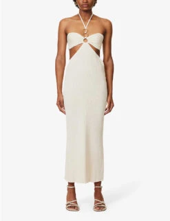 Exclusive Mina Halterneck Organic-cotton Midi Dress -Whistles Shop R04174176 CREAM ALT02