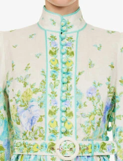Zimmermann Raie High-neck Linen Mini Dress -Whistles Shop R04174600 TEALBLUEFLORAL ALT04