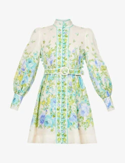 Zimmermann Raie High-neck Linen Mini Dress