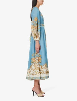 Zimmermann Chintz Paisley-pattern Wrap Cotton Midi Dress -Whistles Shop R04174625 BLUEDAISYFLORAL ALT02
