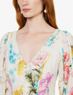 Zimmermann Halcyon V-neck Linen Mini Dress -Whistles Shop R04174632 SPLICED ALT05