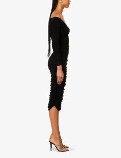 Norma Kamali Tara V-neck Stretch-woven Midi Dress -Whistles Shop R04179604 BLACK ALT02