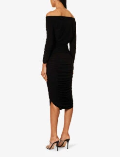 Norma Kamali Tara V-neck Stretch-woven Midi Dress -Whistles Shop R04179604 BLACK ALT03