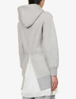 Sacai Zip-back Relaxed-fit Cotton-blend Hoody -Whistles Shop R04180397 LGRAY ALT03