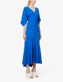 Victoria Beckham V-neck Open-back Stretch-woven Midi Dress 8 Victoria Beckham V-neck Open-back Stretch-woven Midi Dress -Whistles Shop R04180520 BRIGHTBLUE ALT02