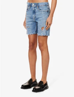 Distressed Mid-rise Upcycled Denim Shorts 8 Distressed Mid-rise Upcycled Denim Shorts -Whistles Shop R04180693 LIGHTBLUEWASH ALT02